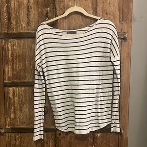 Vince Navy and White Striped Long Sleeve Tee